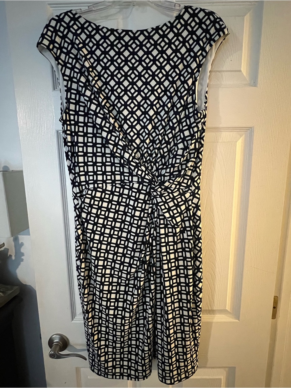 Lauren Ralph Lauren Navy & White Geometric Knot-Front Midi Dress
